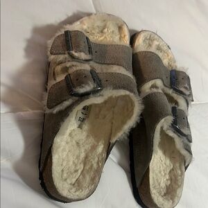 Birkenstock Gray/Green Shearling Arizona Sandals-Size 37